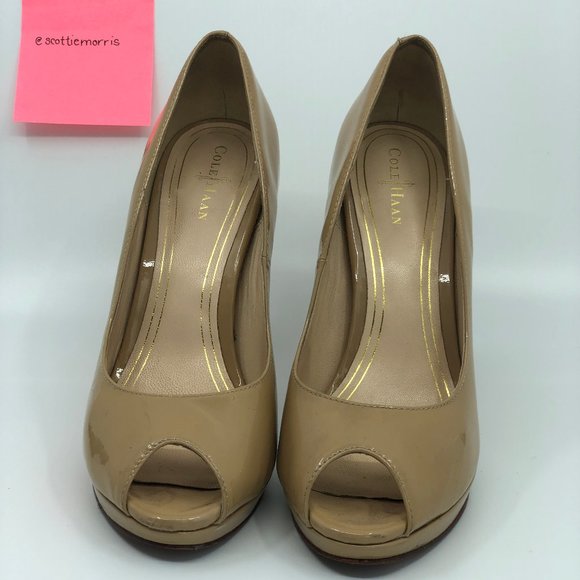 Nude patent Cole Haan peep-toe pumps - Picture 2 of 3